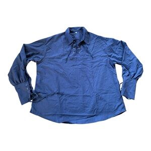 Unisex Adult Size XL Navy Blue Medieval Pirate Tunic Long-sleeve Collared Shirt